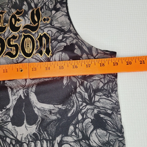 Harley Davidson Skull Tanl Print All Over Women's Black Large Sleeveless Biker - Picture 4 of 5